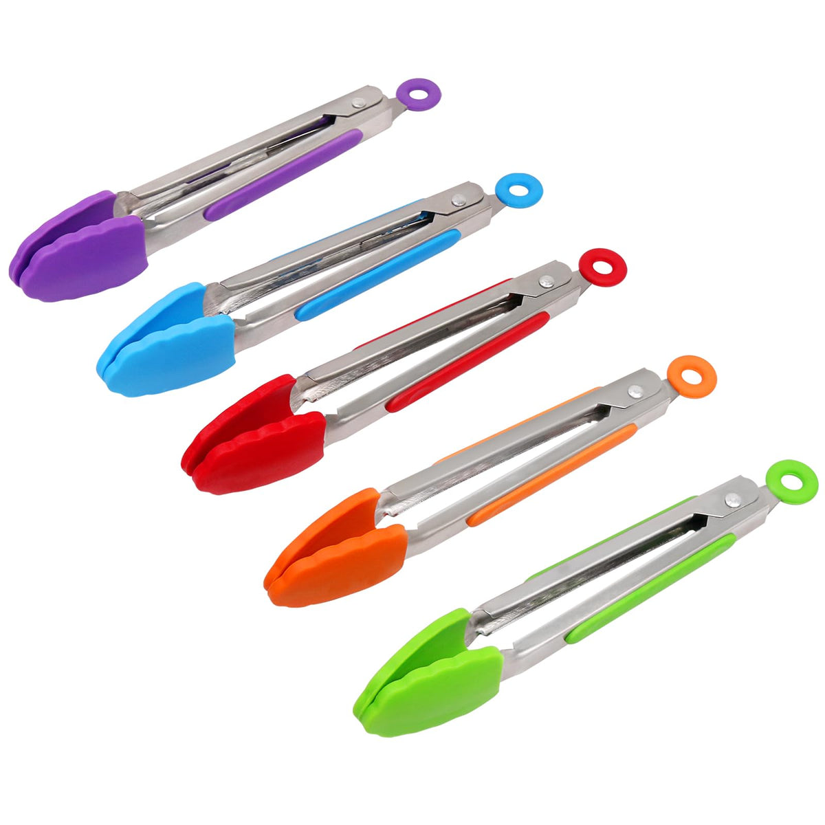Kitchen Tongs with Silicone Tips - ForTomorrow Set of 5, 7 9 Inch Premium Silicone Tipped Tongs for Cooking Heat Resistant, Serving Food, BBQ