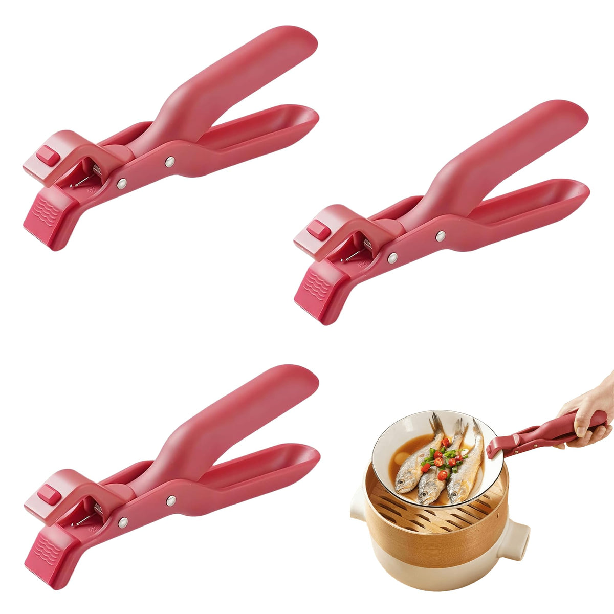 3 Pcs Hot Plate Grippers, 2026 New Multi-Function Anti-Scald Bowl Clip, Non-Slip Hot Plate Gripper Tongs for Microwave, Oven, Air Fryer, Steamer, Pots & Bowls (3 Pcs Mix Color)