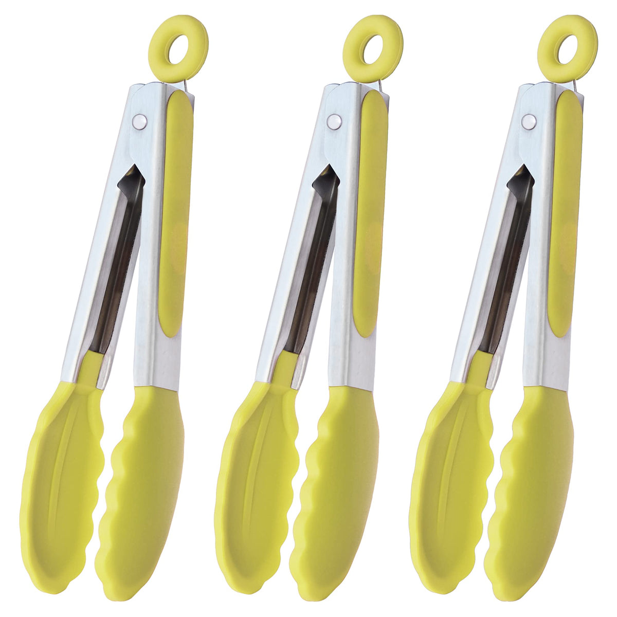 HINMAY Mini Tongs with Silicone Tips 7-Inch Serving Tongs, Set of 3 (Red Blue Green)
