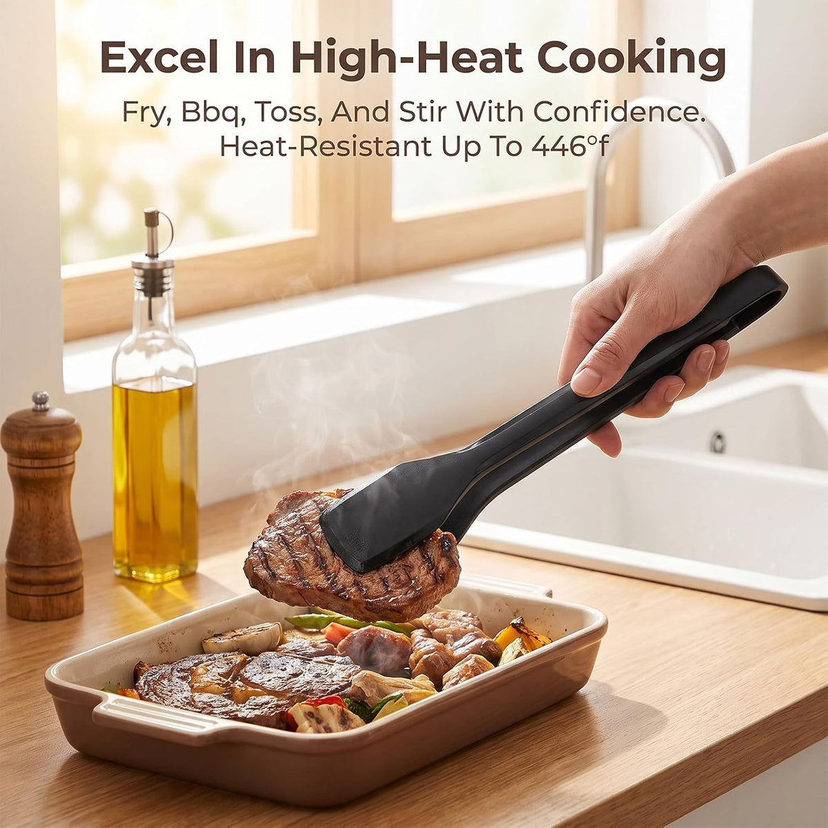 2 Pack Black Silicone Tongs for Cooking Kitchen Tongs Flipping 11" BBQ Tong