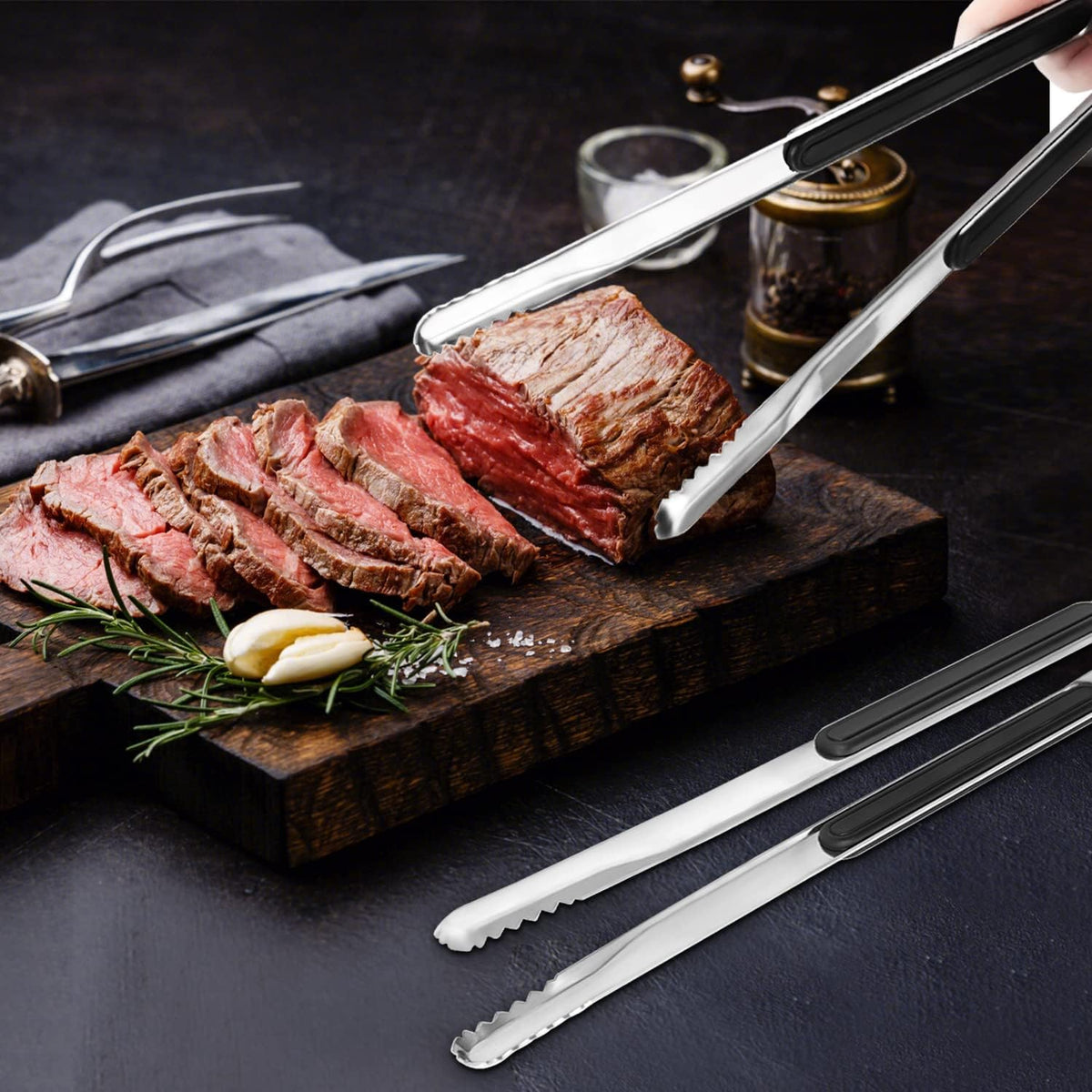 4 Pack Premium Stainless Steel Kitchen Tongs, Serving Tongs for Cooking