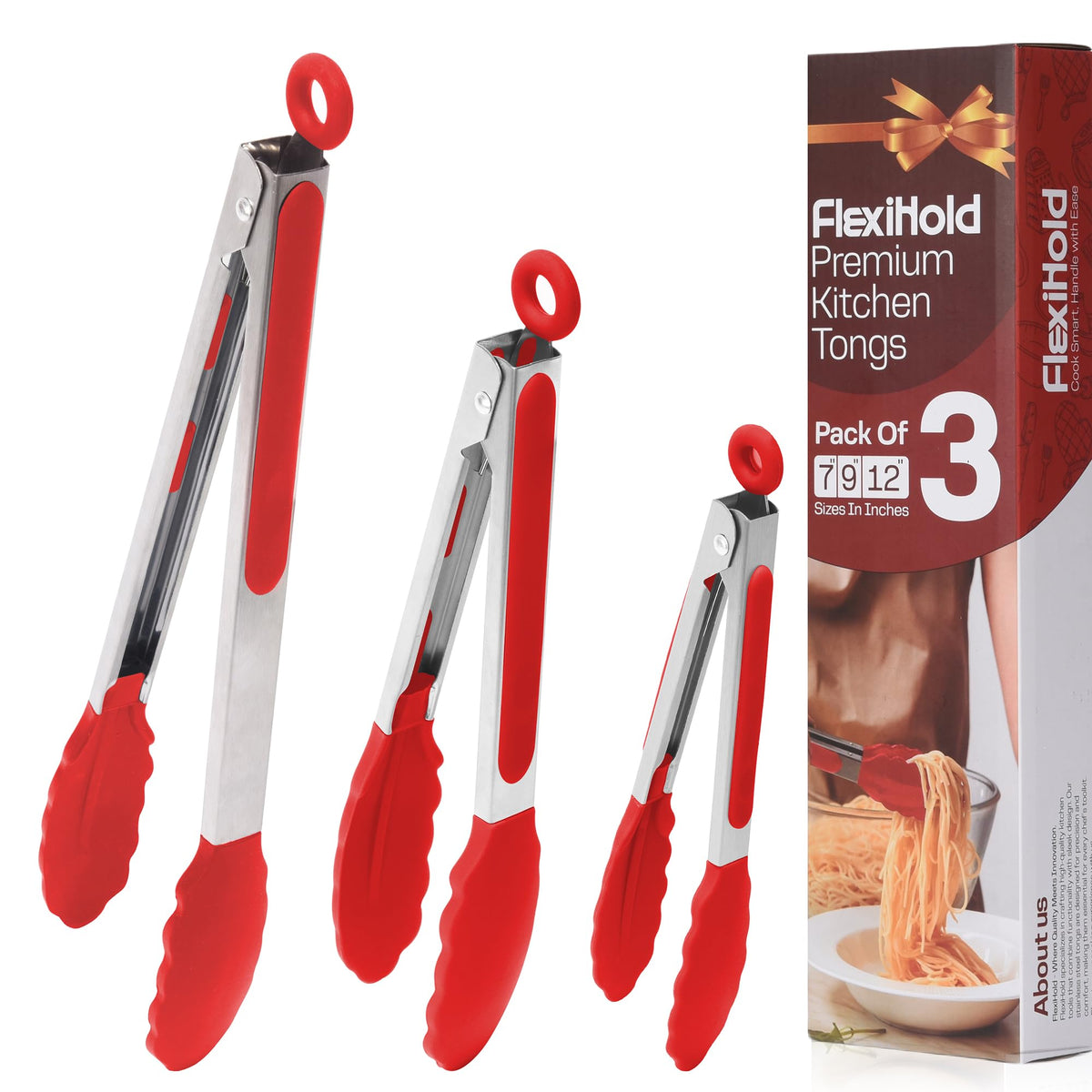 Kitchen Tongs Set, 2 Pack Stainless Steel with Silicone Tips