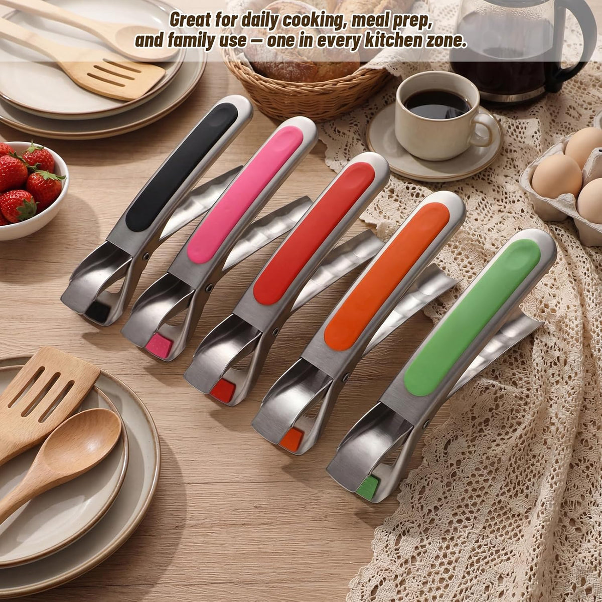 5 Pcs Stainless Steel Hot Plate Gripper Tong with Silicone Pad