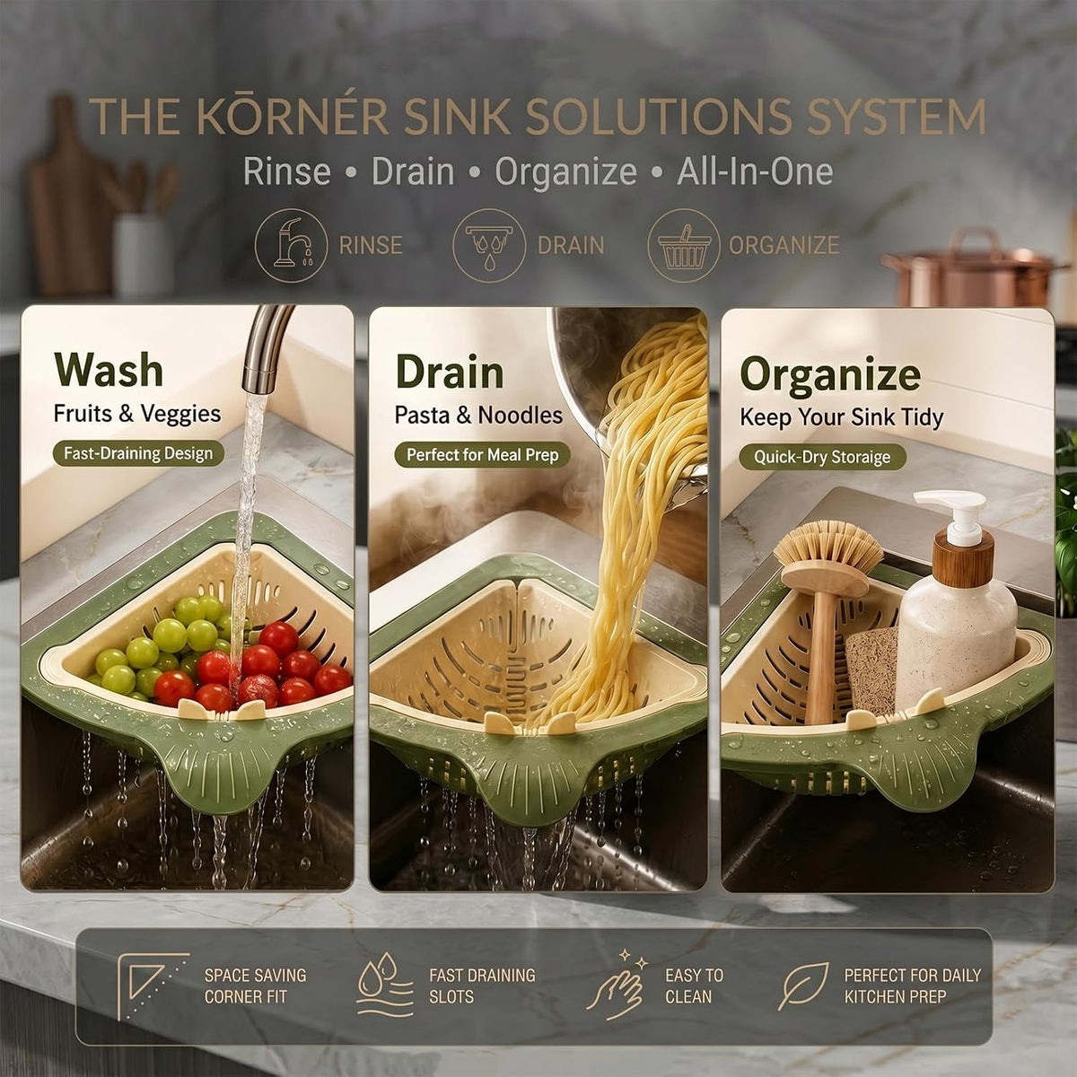 2026 New Corner Sink Strainer, Honeydew Cream Two-Tone, Twist-Open Bottom