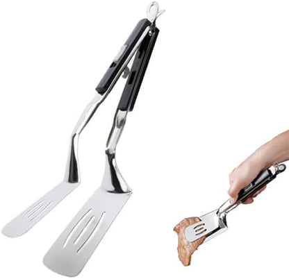 Anti-Scald Extended Handle Spatula Tongs 11.6 Inch Multifunctional Stainless Steel Cooking Tongs Food Shovel Clamp for Flipping Steak Fish Bread Hamburger BBQ Frying Pancake Pies Pizza