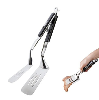 Anti-Scald Extended Handle Spatula Tongs 11.6 Inch Multifunctional Stainless Steel Cooking Tongs Food Shovel Clamp for Flipping Steak Fish Bread Hamburger BBQ Frying Pancake Pies Pizza