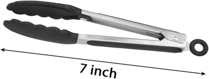 Serving Tongs Kitchen Tongs - Heat Resistant, Premium Stainless Steel Locking Cooking Tongs with Silicone Tips, Non-Slip Food Tongs for Cooking, Heavy Duty, Non-Stick (7 Inch(4 Pack))