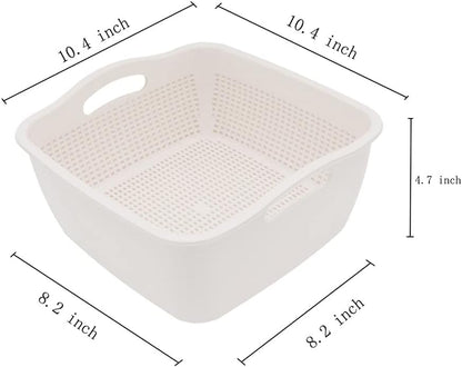 SoarRokt 2-in-1 Kitchen Colander Food Strainer Bowl Sets，Multifunction Large Plastic Washing Bowl and Strainer (white) (A18)