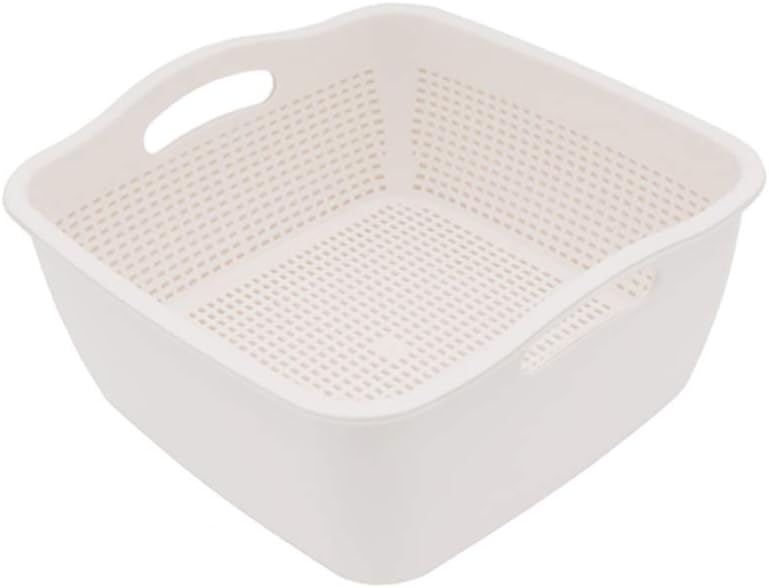 SoarRokt 2-in-1 Kitchen Colander Food Strainer Bowl Sets，Multifunction Large Plastic Washing Bowl and Strainer (white) (A18)