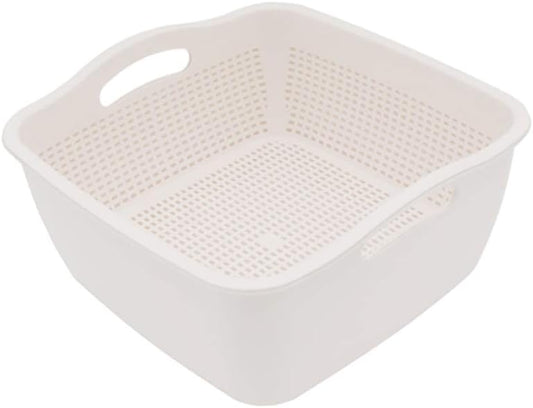 SoarRokt 2-in-1 Kitchen Colander Food Strainer Bowl Sets，Multifunction Large Plastic Washing Bowl and Strainer (white) (A18)
