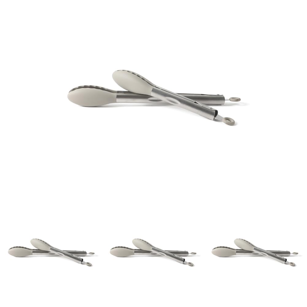 Calphalon Edge Tongs Set, 2-Piece Stainless Steel Kitchen Tongs Set with Silicone Heads, Includes 9-Inch & 12-Inch Heat-Resistant Locking Tongs for Cooking, Grilling & Serving, Taupe