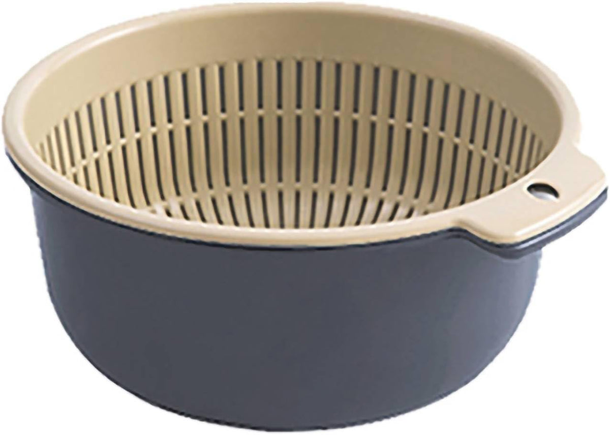 Colander Bowl Set of 2, Double Layered Plastic Food Strainer Fruit and Vegetable Washing Basket Pasta Drainer Kitchen Colander for Washing Draining and Serving