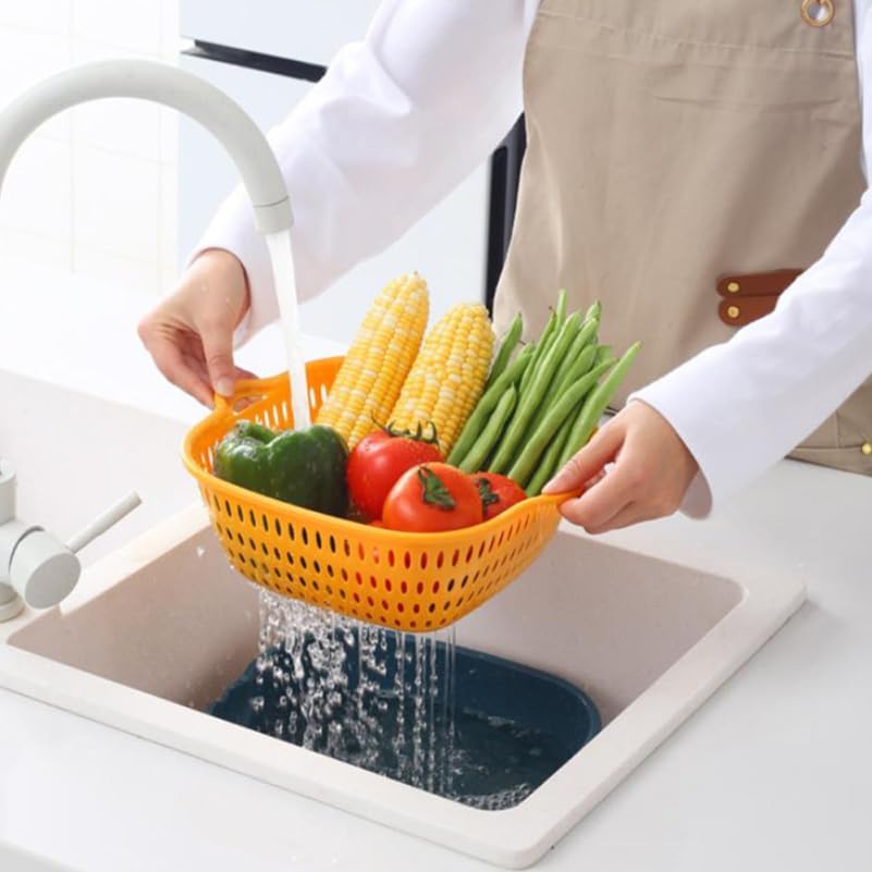 6Pcs Double-Layer Fruit and Vegetable Draining Basket Set Stackable Pp Kitchen Colander Baskets with Handles Assorted Color