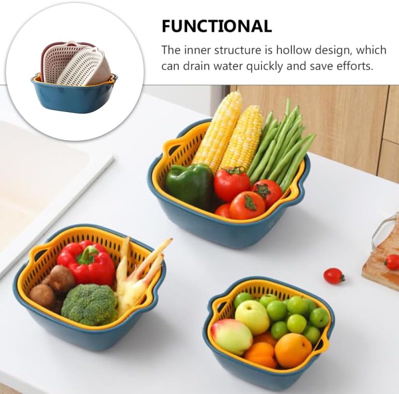Ciieeo Kitchen Draining Basket Set 6-piece Fruit Washing Basket with Strainer Hollow Drain Basin for Vegetables Sink Colander for Quick Water Drainage Storage and Washing