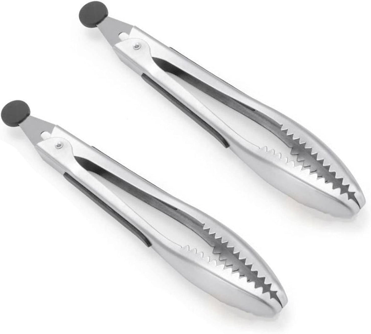 Stainless Steel Kitchen Tongs 2-Piece Set, 8.8-Inch Food Tongs, High Temperature Resistant, with Non-Slip Teeth And Non-Slip Strips, Suitable for Cooking And Grilling (Grip And Stir Food Ice Cubes)
