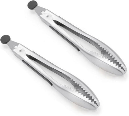 Stainless Steel Kitchen Tongs 2-Piece Set, 8.8-Inch Food Tongs, High Temperature Resistant, with Non-Slip Teeth And Non-Slip Strips, Suitable for Cooking And Grilling (Grip And Stir Food Ice Cubes)