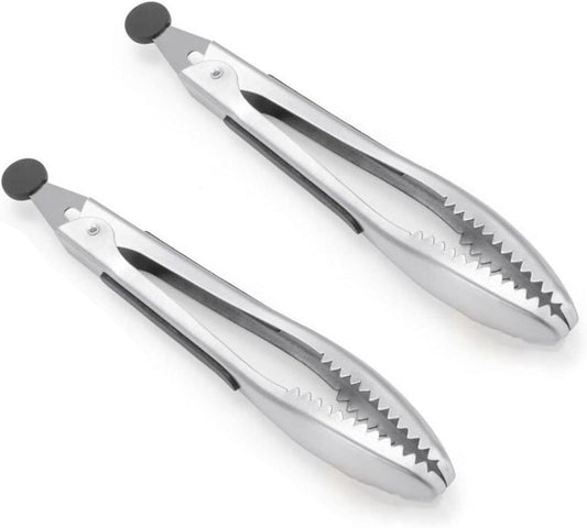 Stainless Steel Kitchen Tongs 2-Piece Set, 8.8-Inch Food Tongs, High Temperature Resistant, with Non-Slip Teeth And Non-Slip Strips, Suitable for Cooking And Grilling (Grip And Stir Food Ice Cubes)