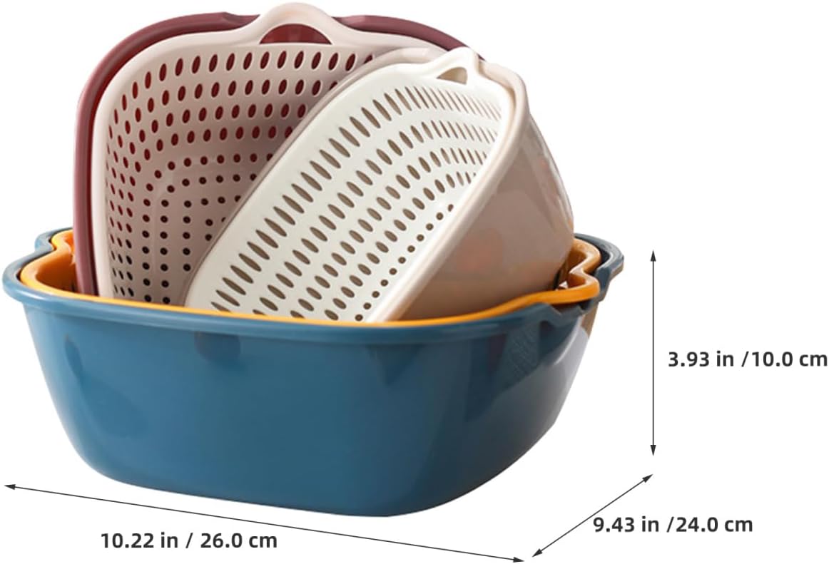 Ciieeo Kitchen Draining Basket Set 6-piece Fruit Washing Basket with Strainer Hollow Drain Basin for Vegetables Sink Colander for Quick Water Drainage Storage and Washing