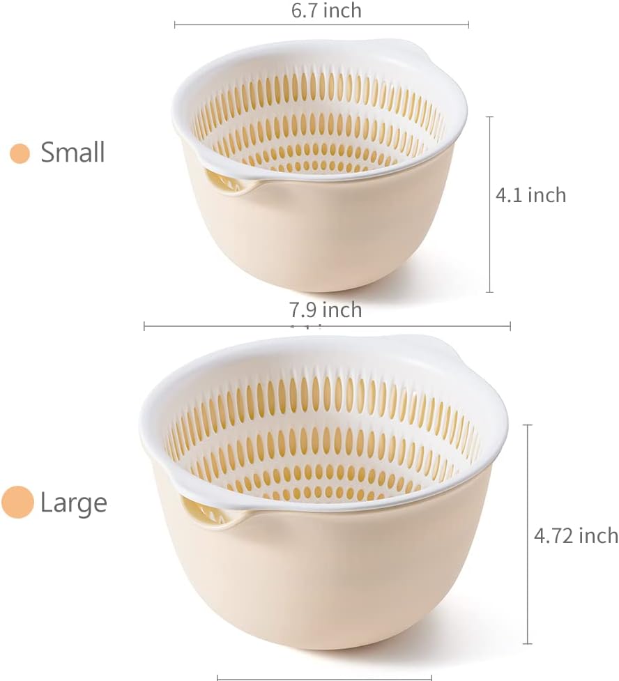 2 in 1 Kitchen Colander Set with Bowl Strainer (2 Sets 2.5 Qt)