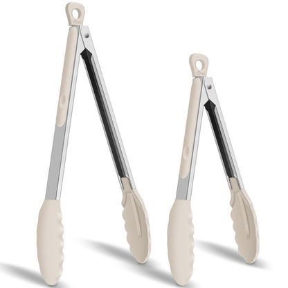 HOTEC Stainless Steel Kitchen Tongs with Silicone Tips, Set of 2-9" and 12"