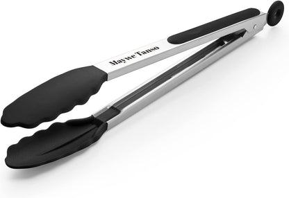 12-Inch Kitchen Tongs for Cooking with Silicone Tip,Black