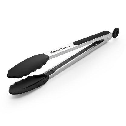 12-Inch Kitchen Tongs for Cooking with Silicone Tip,Black