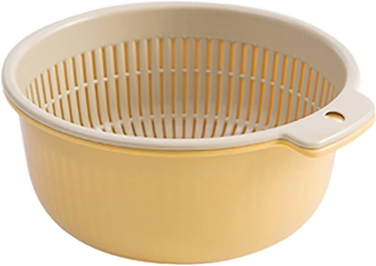 Colander Bowl Set of 2, Double Layered Plastic Food Strainer Fruit and Vegetable Washing Basket Pasta Drainer Kitchen Colander for Washing Draining and Serving