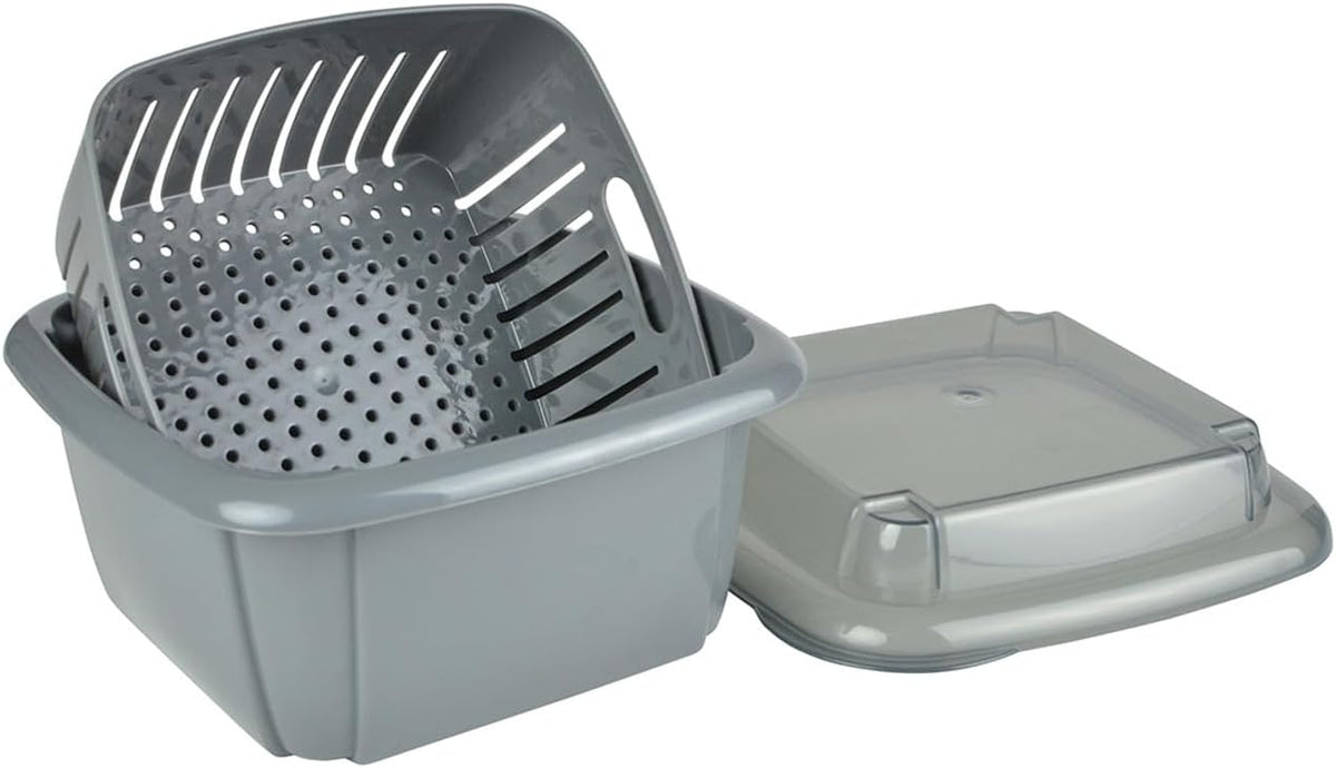 Hutzler 3-in-1 Berry Keeper Colander and Container, Keeps Berries Fresh Longer 2 pints, Gray