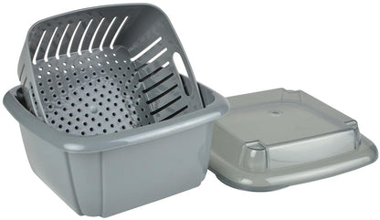 Hutzler 3-in-1 Berry Keeper Colander and Container, Keeps Berries Fresh Longer 2 pints, Gray