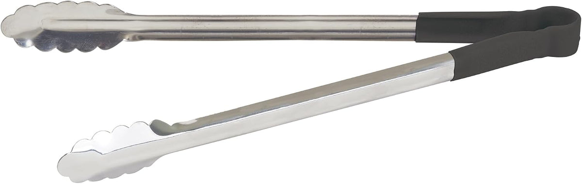 Winco 12" Green Stainless Steel Serving Tongs with Non-Slip Grip