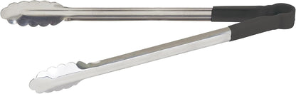 Winco 12" Green Stainless Steel Serving Tongs with Non-Slip Grip