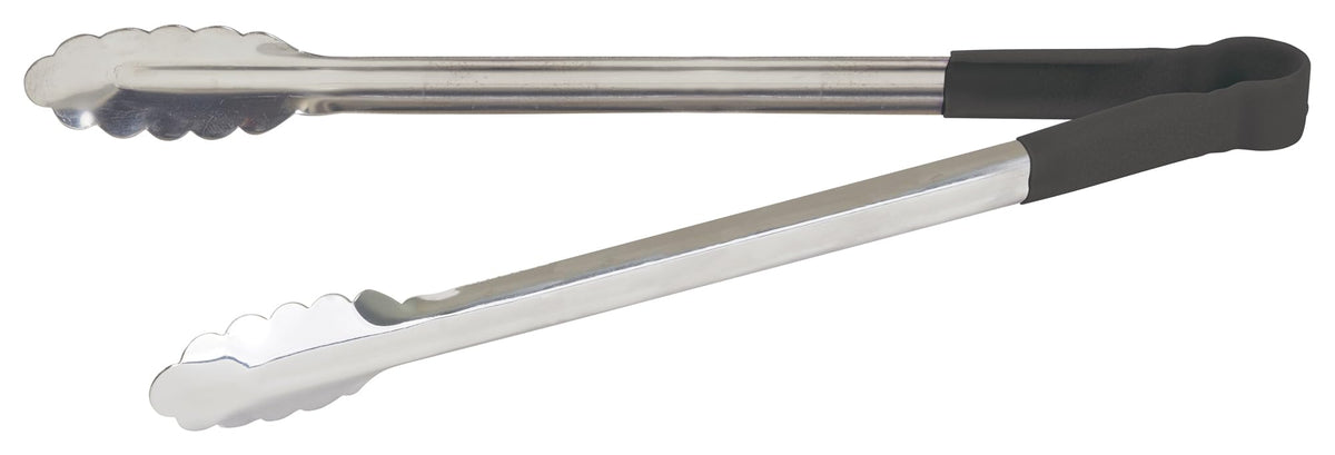 Winco 12" Green Stainless Steel Serving Tongs with Non-Slip Grip