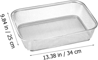 Cabilock Stainless Steel Drain Basket 13.38 X 9.84 X 3.14 in Vegetable Washing Basket for Fruits and Vegetables Kitchen Sink Colander for Rinsing and Draining 1 pack