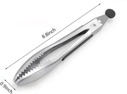 Stainless Steel Kitchen Tongs 2-Piece Set, 8.8-Inch Food Tongs, High Temperature Resistant, with Non-Slip Teeth And Non-Slip Strips, Suitable for Cooking And Grilling (Grip And Stir Food Ice Cubes)