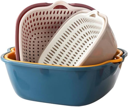Ciieeo Kitchen Draining Basket Set 6-piece Fruit Washing Basket with Strainer Hollow Drain Basin for Vegetables Sink Colander for Quick Water Drainage Storage and Washing