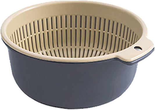 Colander Bowl Set of 2, Double Layered Plastic Food Strainer Fruit and Vegetable Washing Basket Pasta Drainer Kitchen Colander for Washing Draining and Serving
