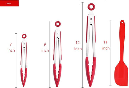 Kitchen Tongs for Cooking Locking Silicone Stainless Steel Buffet Serving Tongs, 7,9 and 12 Inch Non-stick,Heat Resistant 3 Pack