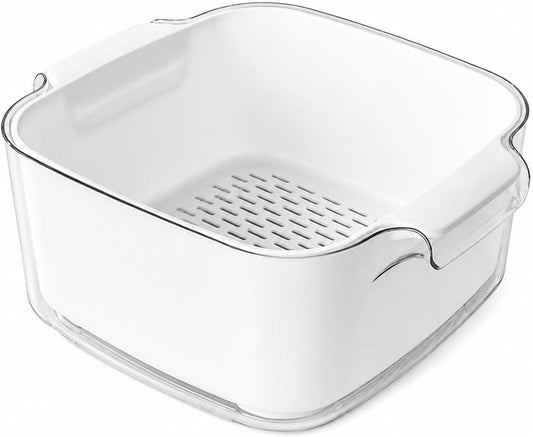 Double Layer Draining Basket for Kitchen, Fruit & Vegetable Washing Colander with Water Catch Tray, Food Grade Drain Basket, Large Capacity Produce Washer, Kitchen Strainer Bowl, Easy to Clean