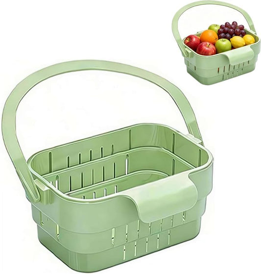 Foldable Hanging Sink Drain Basket, Stretchable Kitchen Colander with Handle, Space Saving Multi-functional Kitchen Storage Basket Draining for Food, Fruits, Vegetables, Utensils(Green)