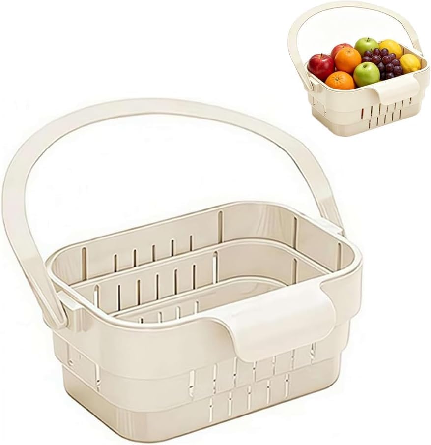 Foldable Hanging Sink Drain Basket, Stretchable Kitchen Colander with Handle, Space Saving Multi-functional Kitchen Storage Basket Draining for Food, Fruits, Vegetables, Utensils(White)