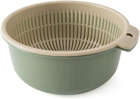Hemoton Double Layer Draining Basket 6.29 X 6.29 X 2.75 in Plastic Vegetable Washing Basket 360 Rotatable Fruit Strainer and Storage Colander for Rice Produce Kitchen Use