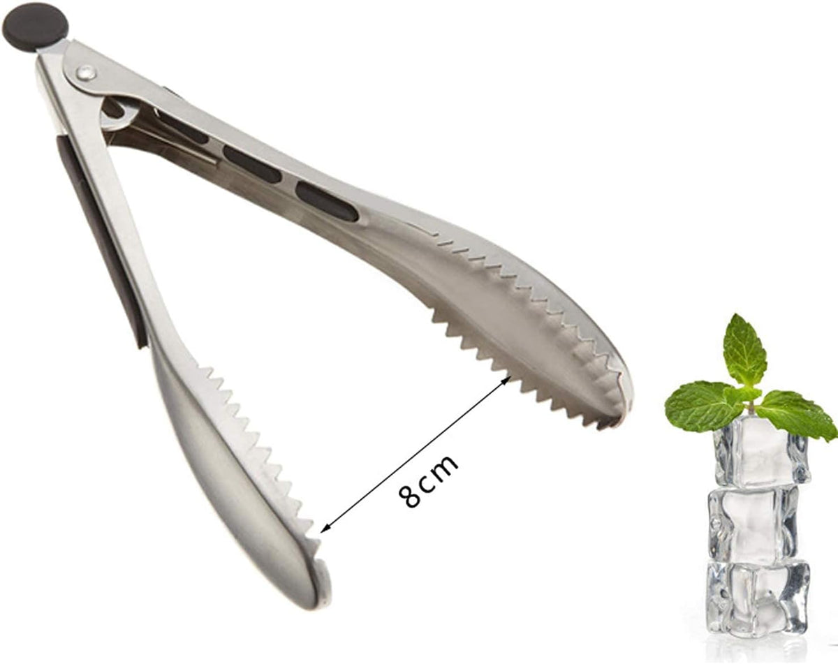 Stainless Steel Kitchen Tongs 2-Piece Set, 8.8-Inch Food Tongs, High Temperature Resistant, with Non-Slip Teeth And Non-Slip Strips, Suitable for Cooking And Grilling (Grip And Stir Food Ice Cubes)