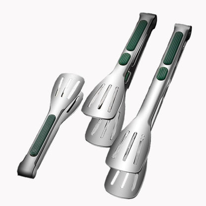 Stainless Steel Kitchen Tong Set - Anti-Slip Heat-Resistant Grip, Widened 3-Line Slotted Heads for Easy Clamping (Steaks, BBQ, Pasta, Salads), Easy Clean for Versatile Use Set of 3-6", Green