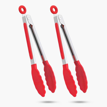 2-Pack of 9" (Small) & 12" (Large) Kitchen Tongs Set: Non-Stick Silicone-Stainless Steel Cooking Tongs, BPA Free, Heat Resistant (480°F) - Non-Slip Grip & Locking Metal Food Tongs (Black)