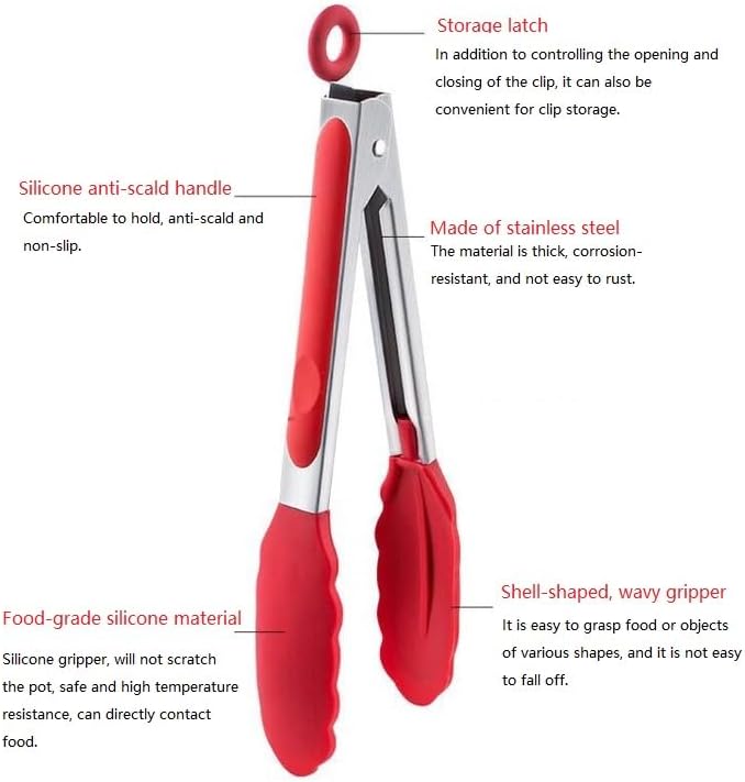 Kitchen Tongs for Cooking Locking Silicone Stainless Steel Buffet Serving Tongs, 7,9 and 12 Inch Non-stick,Heat Resistant 3 Pack