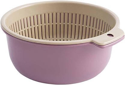 Colander Bowl Set of 2, Double Layered Plastic Food Strainer Fruit and Vegetable Washing Basket Pasta Drainer Kitchen Colander for Washing Draining and Serving