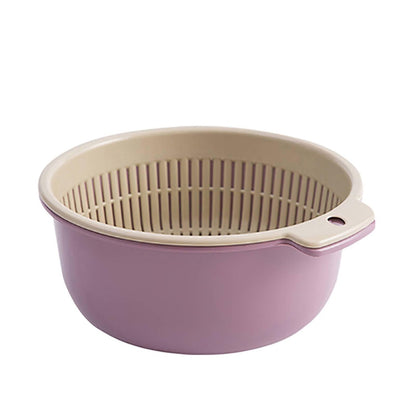 Colander Bowl Set of 2, Double Layered Plastic Food Strainer Fruit and Vegetable Washing Basket Pasta Drainer Kitchen Colander for Washing Draining and Serving