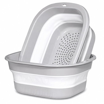 Collapsible Colander & Wash Basin Set, 2-in-1 Foldable Dishpan with Drain Holes, Space-Saving Kitchen Sink Tub for Washing Fruits, Vegetables, Meal Prep & Kitchen Use (Pink)
