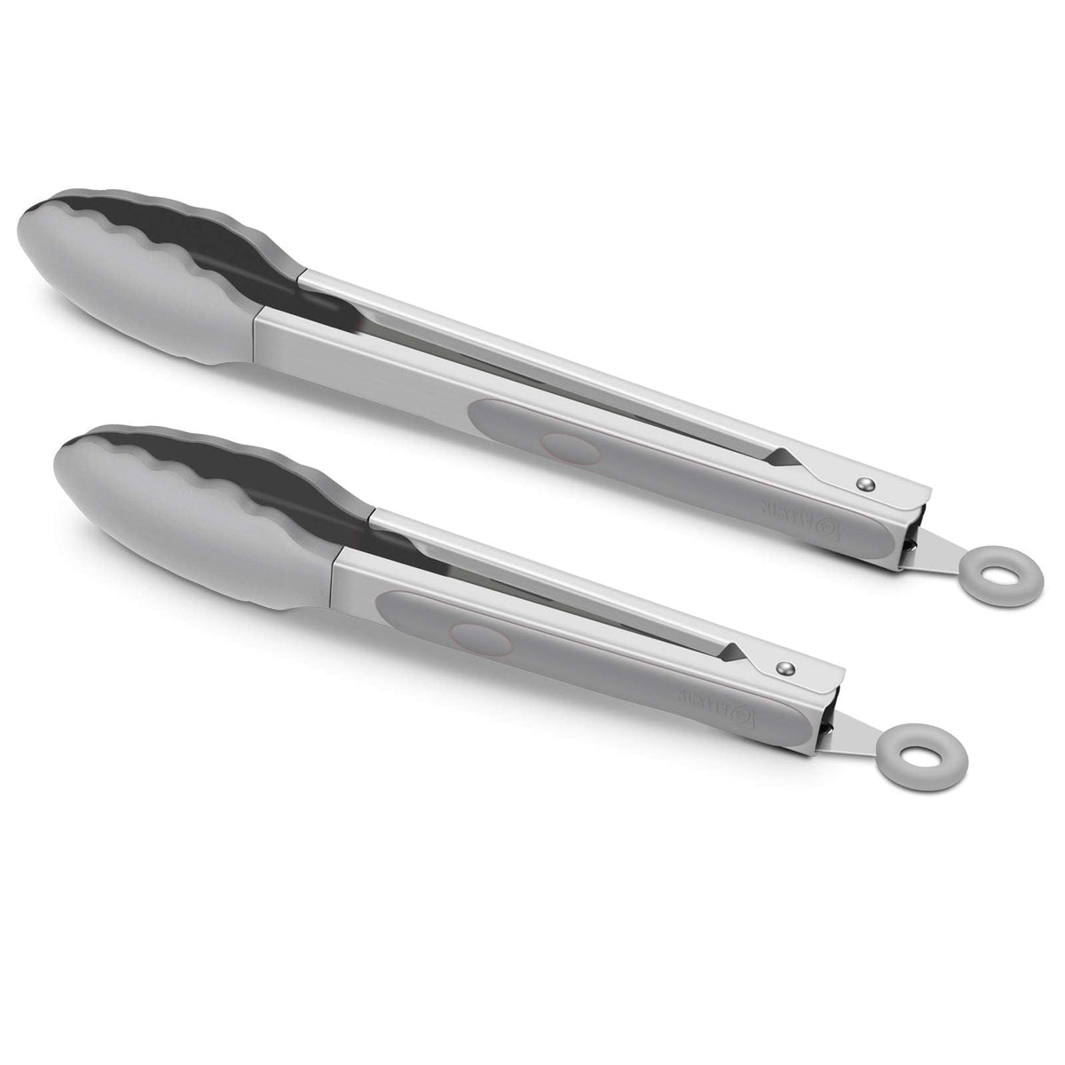 2 Pack Silicone Kitchen Tongs, 9 & 12 Inch, Stainless Steel, Red