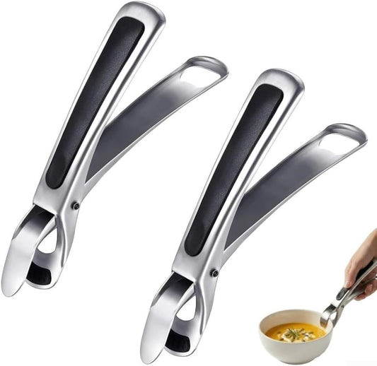 2Pcs Stainless Steel Hot Plate Gripper Tongs With Non-Slip Silicone Grip